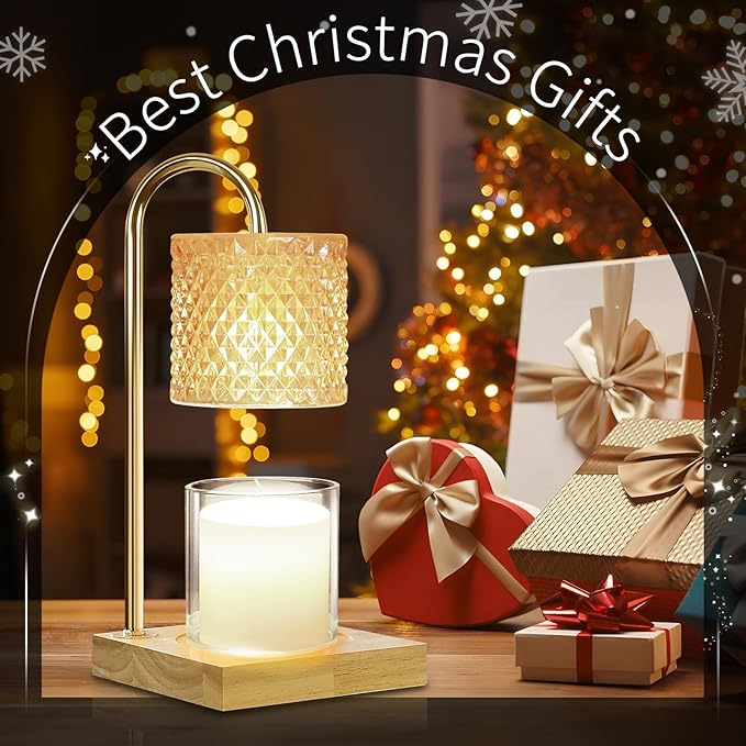 2 Pack Candle Warmer Lamp with Timer & Dimmer, Perfect Housewarming & Birthday Gifts for Women and Mom, Stylish Home Decor for Scented Wax & Jar Candles, Elegant Amber Glass Design
