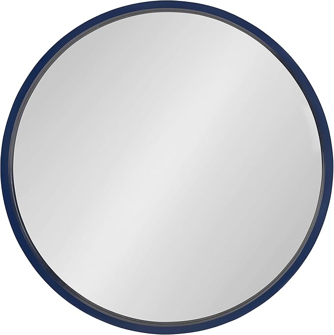 Kate and Laurel Travis Round Wood Wall Mirror, 25.6" Diameter, Navy Blue, Modern Wall Décor Accent