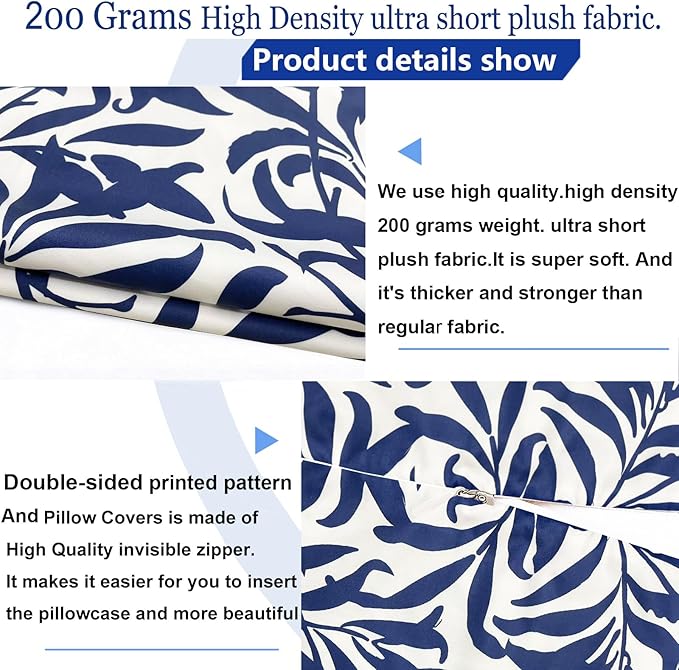Decorative Throw Pillow Covers Set of 2 Blue Pillow Covers 16x16 inch Short Plush Couch Throw Pillow Cases Floral Throw Pillows,Farmhouse Outdoor Pillow Covers for Sofa Bed Living Room Car