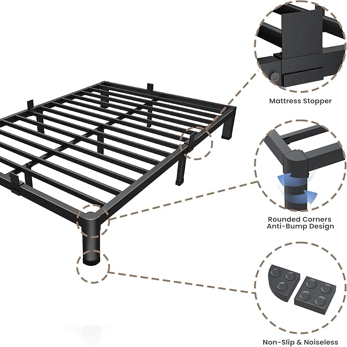 ROIL 7 inch Twin Bed Frames with Round Corner Legs Mattress Retainers 3500LBS Heavy Duty Steel Slats No Box Spring Needed Platform Noise-Free Easy Assembly