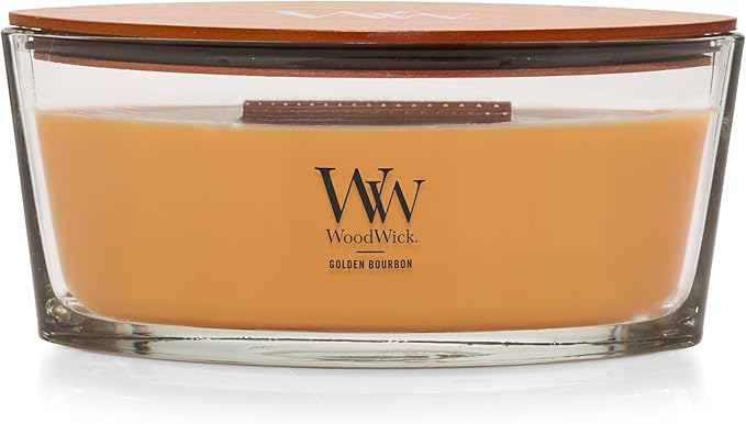 WoodWick Golden Bourbon Scented Ellipse Candle, Crackles as it Burns, Great for Gifting, Up to 40 hrs Burn Time, 16 oz