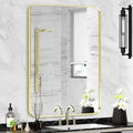 Wall Mount Mirror for Bathroom, Brushed Gold Metal Framed Rounded Corner Rectangular Vanity Mirror (24" x 30", Gold)