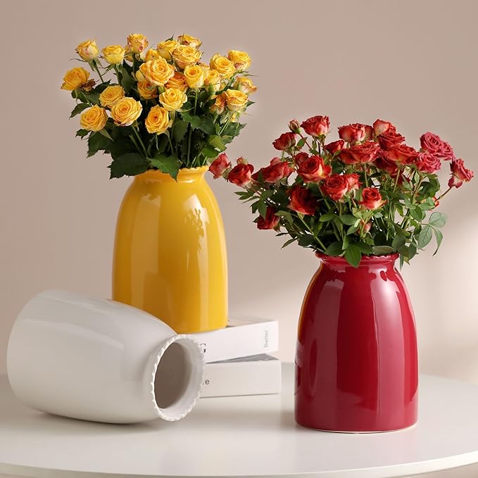 hjn Yellow Flower Vase- Ceramic Vase for Decor, Decor vase for Flowers, Modern Vases for Living Room/Home Decor Accents/Entryway/Mantel/Bookshel-Yellow