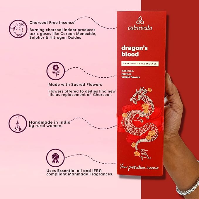 Peru Dragons Blood Incense Sticks - (80 Scented Sticks) Charcoal Free, Made from Upcycled Flowers | Sweet, Spicy & Ambery Notes | Protection Incense Sticks for Bad Energy Cleansing (Sangre de Grado)
