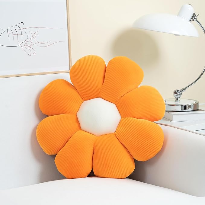 Sioloc Flower Pillow,Flower Shaped Throw Pillow Butt Cushion Flower Floor Pillow,Seating Cushion,Cute Room Decor & Plush Pillow for Bedroom Sofa Chair(Orange,23.6")