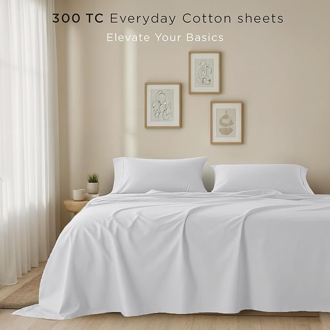 Threadmill Cotton Twin XL Sheet Set | 100% Cotton Sheets for Twin XL Size Bed | Solid Sateen Bed Sheets Set with 16” Deep Pocket | Soft Breathable 3-Piece Cooling Sheet Set | White
