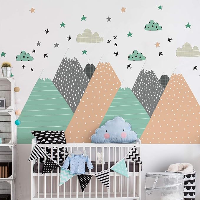 Children's Wall Sticker for Baby Room Decoration – Giant Scandinavian Mountains Darinka – H120 x L180 cm