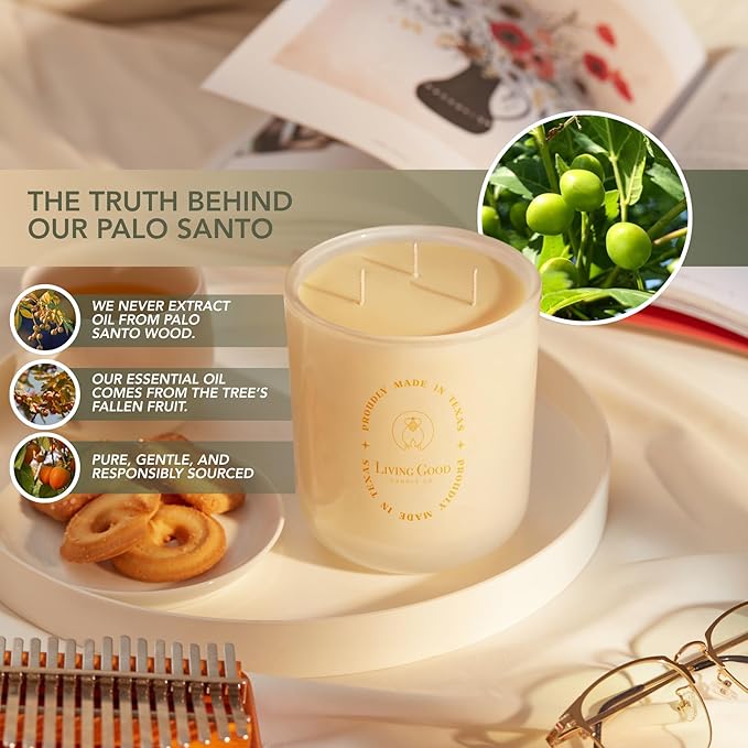 Palo Santo - Palo Santo & Bergamot Pure Beeswax Candle - 90+ Hours Long Burning Classically Designed Non-Toxic Scented Candles for Home Decor and Aromatherapy to Stress & Anxiety Relief - 15 Oz