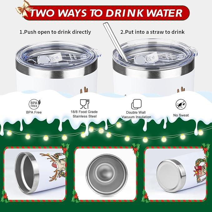 StarSpeed 20oz Christmas Tumbler Bulk with Lid and Straw, Stainless Steel Double Wall Vacuum Insulated Travel Mug, Powder Coated Coffee Cups for Hot and Cold Drinks,Funny Christmas Gifts for Women Men
