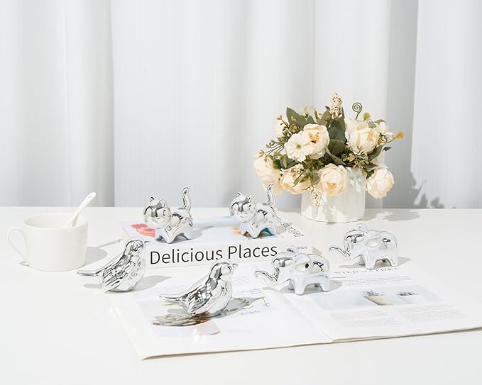 Small Elephant Statue Good Luck 2-Pack 4 inch Shiny Silver Accent Small Knick Knacks Gifts, for Home Office Shelf Desk Coffee Table Decoration