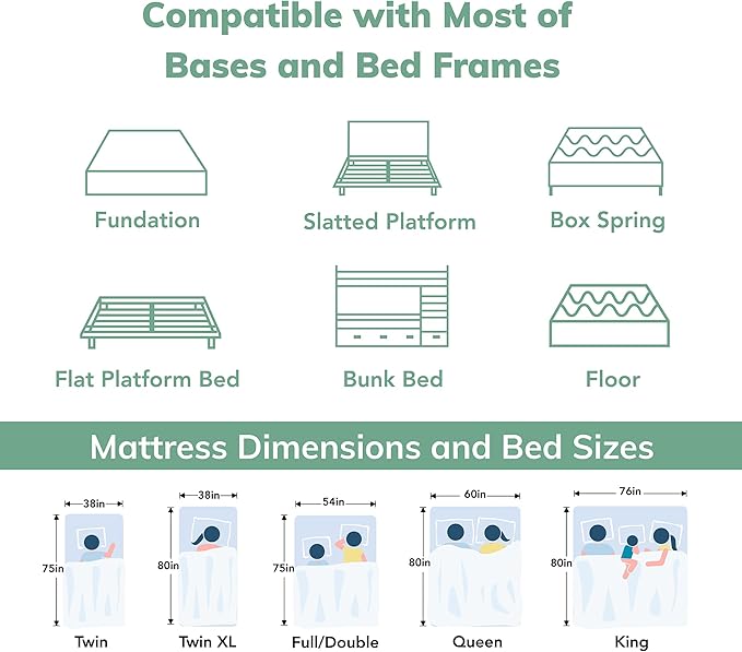EGO White 10 inch Queen Memory Foam Mattress, Cooling Gel Green Tea Mattress Bed in a Box, CertiPUR-US Certified, Double Mattress, 60"×80", Medium Firm