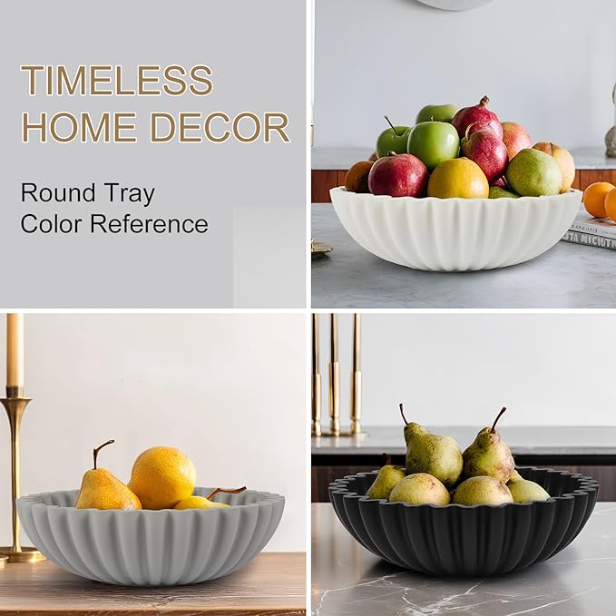 Large Decorative Bowl for Home Decor - Centerpiece for Coffee Table,Dining Table,Kitchen, Entryway Key bowl & Fruit Bowl Display - Modern Concrete Stone Design (Gray)