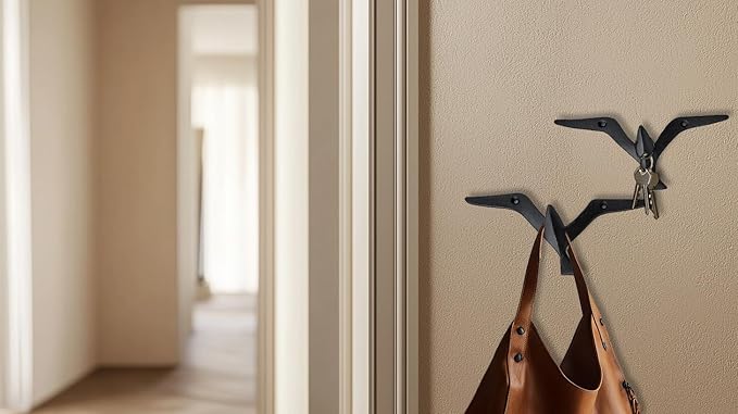 Ambipolar Iron Cast Decorative Gull Bird Wall Mounted Coat Hooks, Black, Set of 3