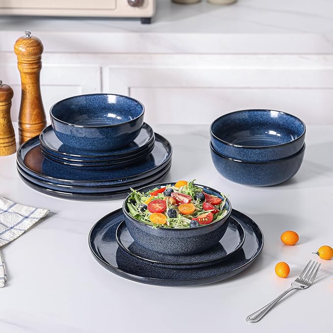 Dinner Plates Set of 6: Ceramic 10.7 Inch Handmade Reactive Glaze Stoneware Plate for kitchen, Modern Dinnerware Plates, Microwave & Dishwasher Safe, Scratch Resistant (Blue)