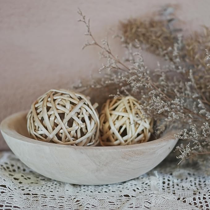 Hand Carved Wooden Decorative Bowl for Home Entryway Decor, Wood Centerpiece Bowl for Coffee Table Decor, Wood Dough Bowl for Farmhouse Decor (Natural)