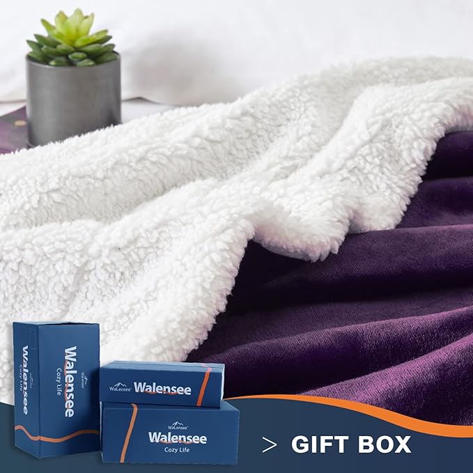 Walensee Sherpa Fleece Blanket (Throw Size 50”x60” Purple) Plush Throw Fuzzy Super Soft Reversible Microfiber Flannel Blankets for Couch, Bed, Sofa Ultra Luxurious Warm and Cozy for All Seasons