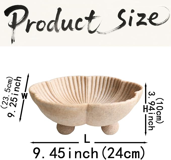 Large Decorative Bowl decor, Scalloped Pedestal Bowls for Modern Home Decor,Ruffle Decor,Stylish Key Bowl for Entry Table,Decorative Fruit Bowl for Kitchen Counter, Artificial Stone Beige