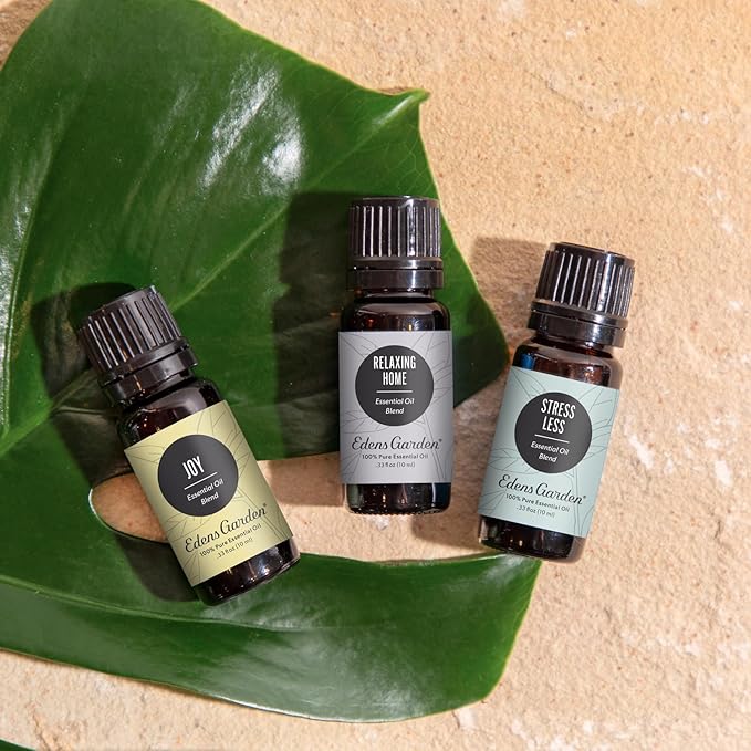 Edens Garden De-Stress Essential Oil 3 Set – 100% Pure Therapeutic Grade Aromatherapy Blends for Relaxation & Stress Relief Gift Set – No Fragrance Oil & Undiluted for Home Diffusers, 10 ml/ 3 Pack