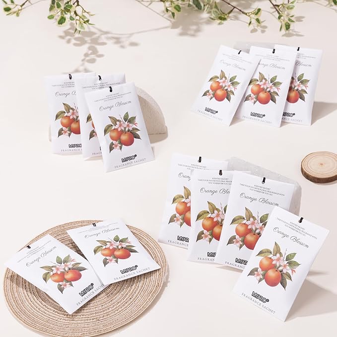 MYARO 12 Packs Orange Blossom Scented Sachets for Drawer and Closet, Long-Lasting Closet Sachet Bags Drawer deodorizers Fresh Scents, Home Fragrance for Lover