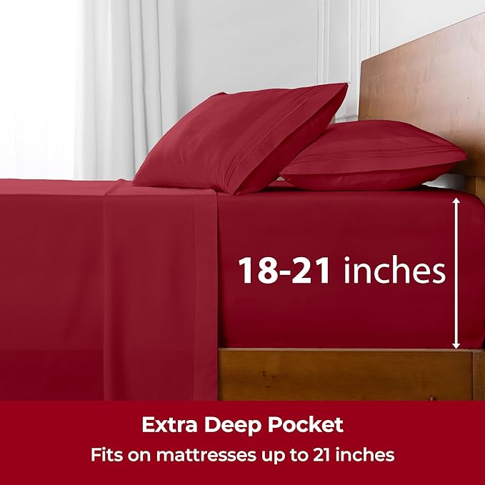 Mellanni Extra Deep California King Sheets - 4 PC Iconic Collection Bedding - Hotel Luxury, Ultra Soft, Cooling Bed Sheets - Wrinkle, Fade, Stain Resistant (Cal King, Brick Red)