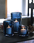 ARIAMOTION Glass Hurricane Candle Holders Bulk for Pillar Blue Seeded Bubbles Cylinder Table Centerpiece Modern Rustic Vases Home Decor 10" 7" 4" Set of 3