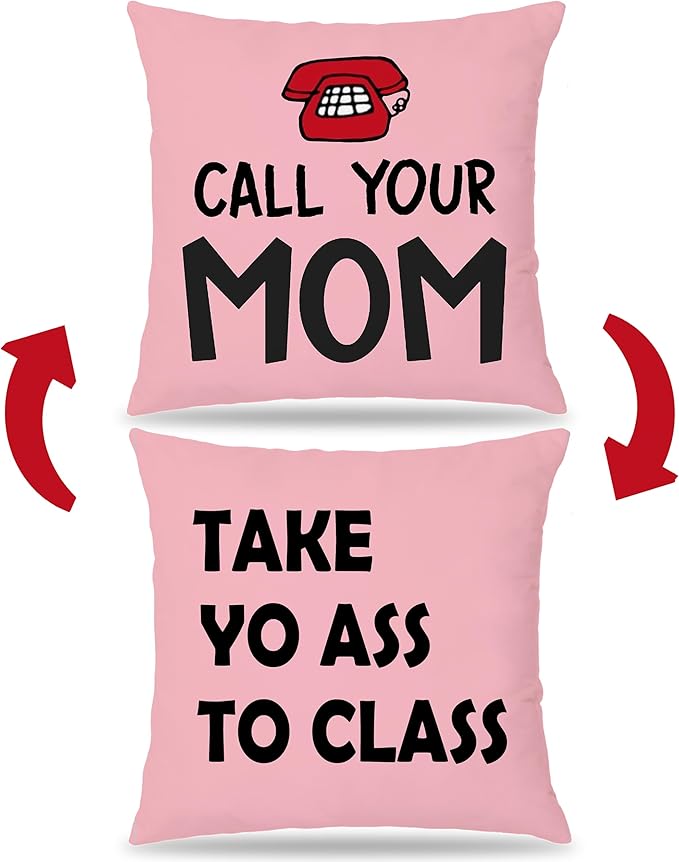 College Dorm Decor, Funny Call Your Mom Pillow Covers 18x18 Double-Sided, Back to School Gifts for Students, Gifts for College Students Girls Boys Freshmen, Dorm Room Accessories（Pink）