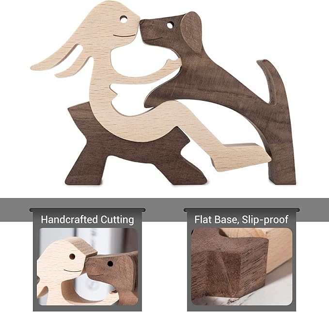 ISHINE Handmade Wooden Statue, Sitting Woman and Dog, Wood Decor Accents Craft Figurine for Bedroom Home Office Shelf Decor Gift Natural ECO Friendly