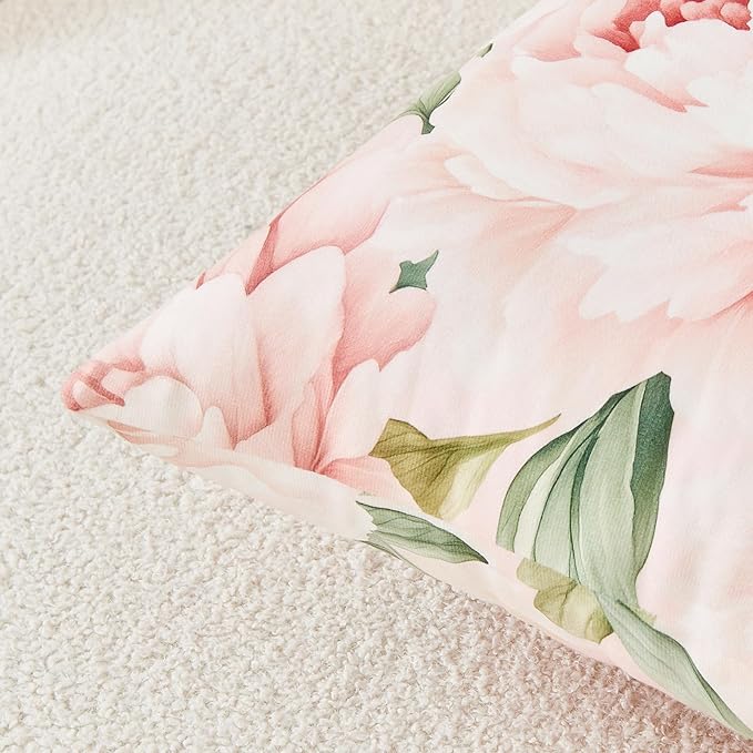 Pink Floral Throw Pillow Covers 24x24 Set of 2, Decorative Peony Flower Cushion Cases, Soft Plush Pillow Covers for Farmhouse Sofa Couch Bed Home Decor
