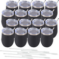 Dongni Stemless Insulated Wine Glass Tumbler,12 oz Stainless Steel Stemless Wine Glass Keeps Beverages Cold for 6 Hours, Hot for 3 Hours Non-Slip, Easy-Grip Insulated Cup(Black 16pack)
