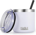 HASLE OUTFITTERS 10oz Insulated Tumblers with Lid and Straw,Stainless Steel Tumbler Travel Coffee Mug,Double Wall Reusable Tumbler Cup for Iced and Hot Drinks(White,1 Pack)