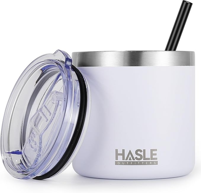 HASLE OUTFITTERS 10oz Insulated Tumblers with Lid and Straw,Stainless Steel Tumbler Travel Coffee Mug,Double Wall Reusable Tumbler Cup for Iced and Hot Drinks(White,1 Pack)