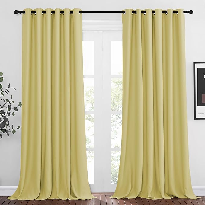 NICETOWN Living Room Window Curtain Drapes Extra Long & Wide - Living Room Panels Grommet Top Window Treatment for Hall & Guest Room (W80 x L108, Paler Yellow, 2 Pieces)