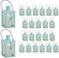 Kate Aspen Medium Decorative Lanterns - Set of 24 - Luminous Blue Metal Lantern Tealight Candle Holders Centerpieces for Wedding, Home Decor and Party - 6.3" H (8.9" H with Handle)