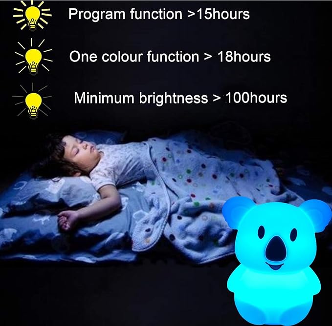 Large Koala Night Lights Kid Bedside Bedroom Light, Nursery Moon lamp, Portable Color Changing Care Lamps - Break Resistant, Eye Caring, Adjustable Brightness & Color and Time Setting - Large