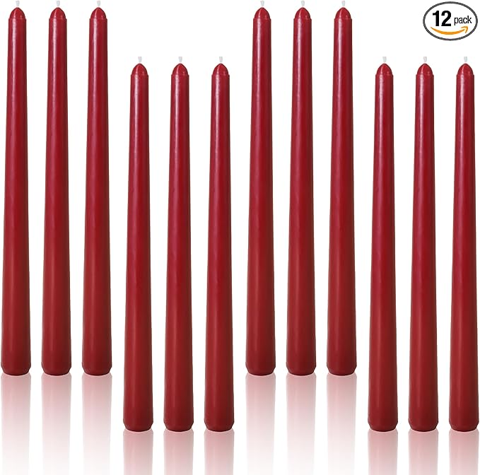 Viyffo Taper Candles 10 Inch – 12 Pack Wine, Dripless, Unscented, Smokeless – 8 Hour Burn – Tall Candlesticks for Wedding, Dinner, Holiday, Party, Home Decor