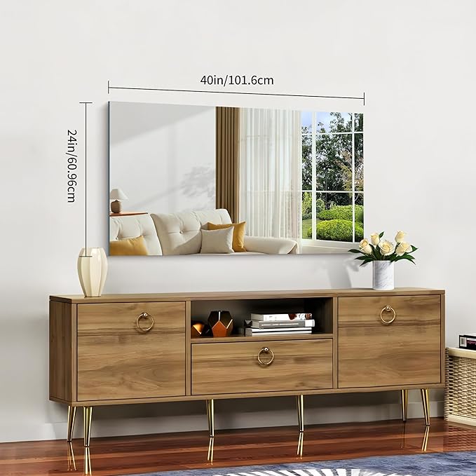 Frameless Mirror, 24x40 Inch Rectangle Bathroom Mirrors for Wall, Upgraded Shatterproof Large Vanity Mirror Over Sink with Polished Edge for Bathroom, Bedroom, Living Room and Entryway