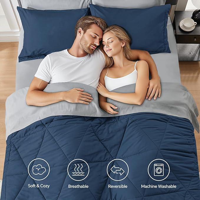 BEDELITE California King Size Comforter Set 7 Pieces Bed in A Bag - Soft Microfiber Reversible Cal King Calm Blue Bed Set with Comforters, Sheets, Pillowcases & Shams, Cozy Bedding Sets for All Season