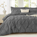 Sasttie California King Comforter Set, 7-Piece Bed in a Bag, Pintuck Bedding Sets for All Season, Includes Comforter, Flat Sheet, Fitted Sheet,Pillowcases and Pillowshams, Dark Grey