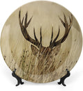XISUNYA 10 Inch Decorative Plate, Antler Round Porcelain,Whitetail Deer in Wilderness Stag Countryside Rural Hunting Print Ceramic Display Plate for Decorative Ornaments Giving Plates