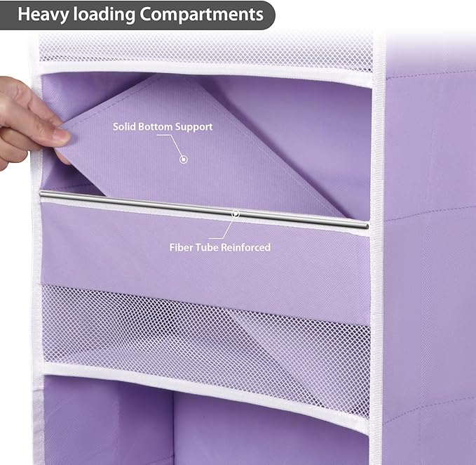 Univivi 5-Shelf Fabric Door Storage Over Door Hanging Organizer with 4 Large Pockets and 3 Small PVC Pockets Nursery Closet Cabinet Wall Mount Hanging Storage Organizers for Baby Nursery (Purple)