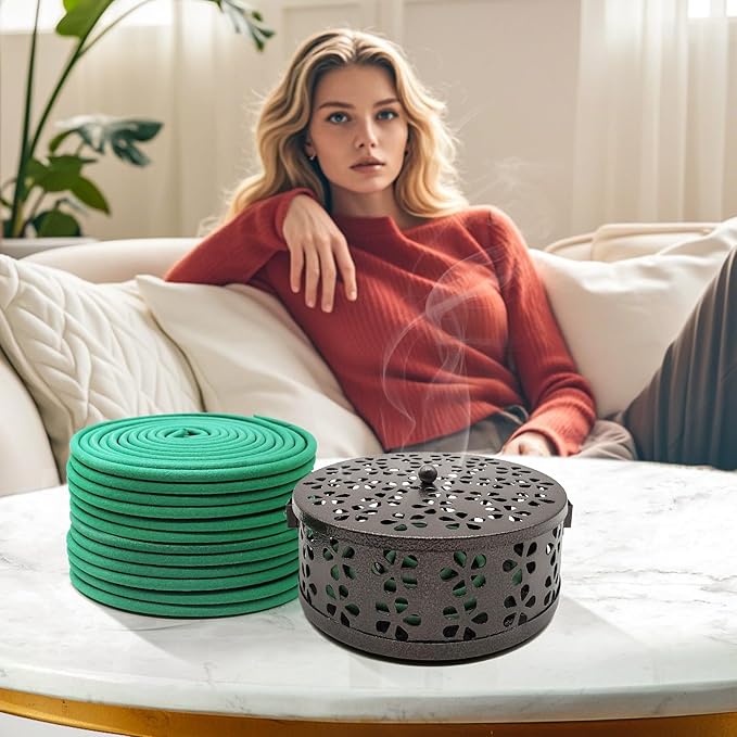 Large Citronella Incense coils and Coil Incense Holder, Made from Natural Plants, Suitable for Outdoor, Living Room, Terrace use (24 Coils and 1 Coil Incense Holder)