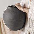Black Ceramic Vase - Large 12.5 Inch Round Floor Vase for Centerpieces, Farmhouse Rustic Minimalist Home Decor (Sandstone Black)