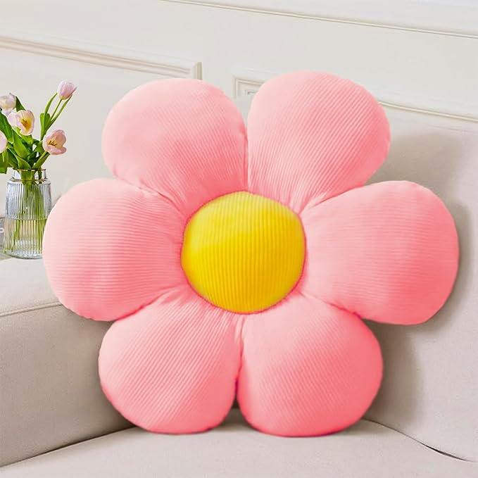 3Pcs Flower Pillows, 18'' Plush Flower Shaped Throw Pillow, Butt Cushion, Floor Pillow, Decorative Seating Cushion for Bedroom, Sofa, Chair, Cute Room Decor (Pink)