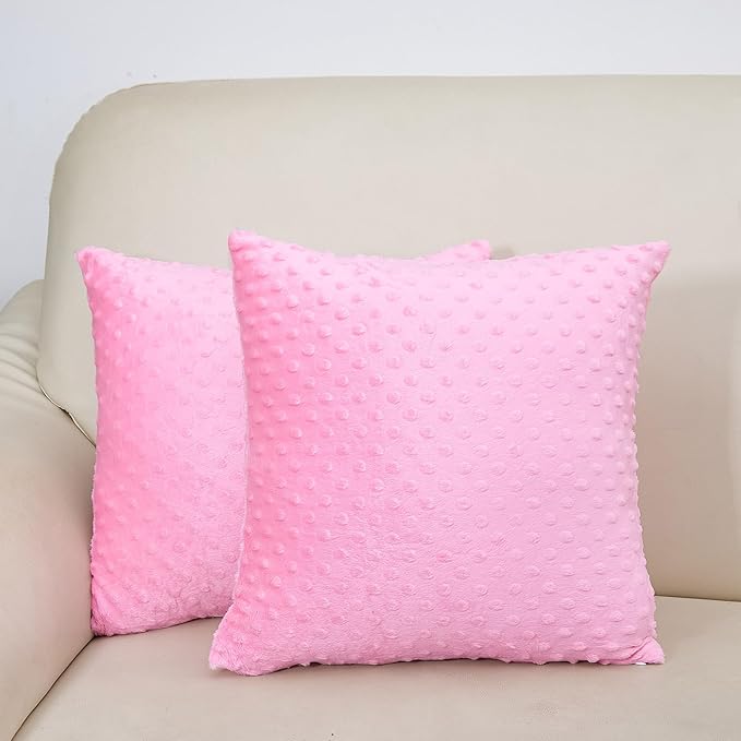2 Packs Throw Pillow Covers, Neutral Decorative Couch Pillow Cover for Living Room Bed Sofa Rustic Farmhouse Boho Home Decor, Soft Plush Cushion Case Slipcover (Hot Pink, 16"x 16")