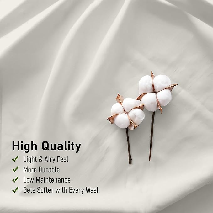 RUVANTI 100% Cotton Twin Sheets Set, 3 Pieces, Soft & Breathable Percale Weave Bedding, Deep Pocket 16", Hotel Standard, Crisp Cool Feel, Durable, Perfect Dyed Bed Sheet, Ivory