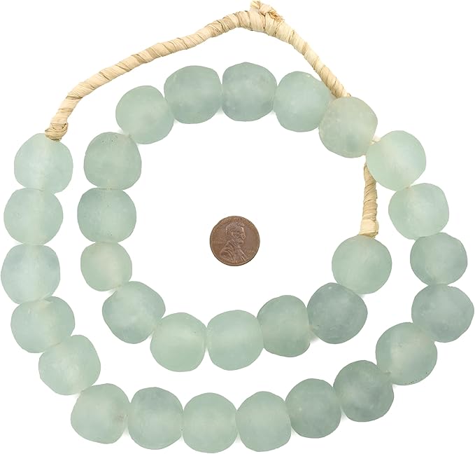Jumbo Recycled Glass Beads - Beaded Wall Hangings - Extra Large African Sea Glass Beads 21-25mm - The Bead Chest (Clear Aqua)