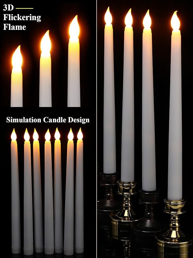Treela 36 Pieces Flameless Taper Candles 11 Inch Flickering Faux LED Battery Operated Electric Fake Candles for Christmas Halloween Birthday Wedding Party Supplies(White)