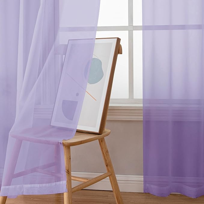 Chyhomenyc Lilac Sheer Curtains 72 Inch Length 2 Panels, Light Filtering Soft Airy Rod Pocket Voile Window Curtain Drapes for French Door Bedroom Living Room, Each 42Wx72L Inches