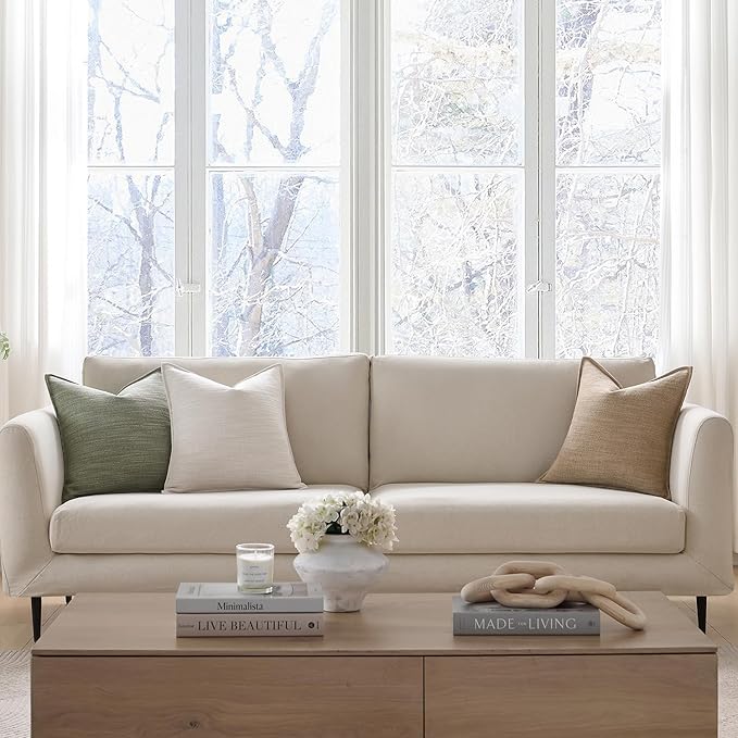 Meekio Set of 4 Neutral Pillow Covers 18x18, Linen Look Throw Pillow Covers with Flange Edge for Sofa Couch Living Décor