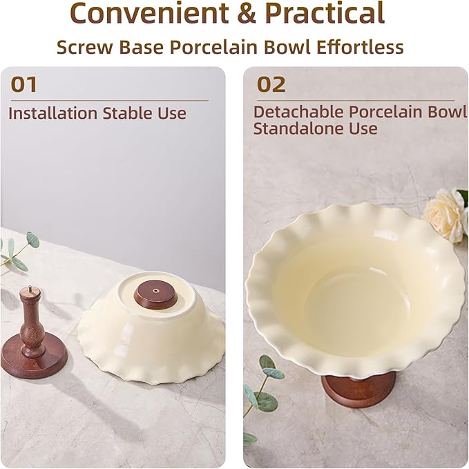 Vniltyc Ceramic Fruit Bowl for Kitchen Counter,Fruit Organizer Serving Bowls with Oak Wood Stand,Fruit Holder Big Bowl for Vegetable Storage,Home Decoration